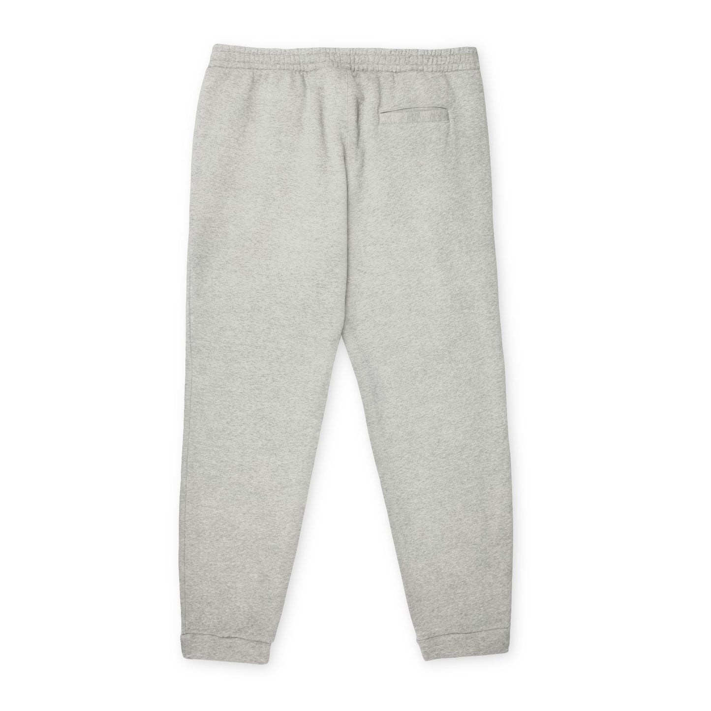 Back view of Adidas fleece joggers in light gray, showcasing a simple design and a small back pocket.