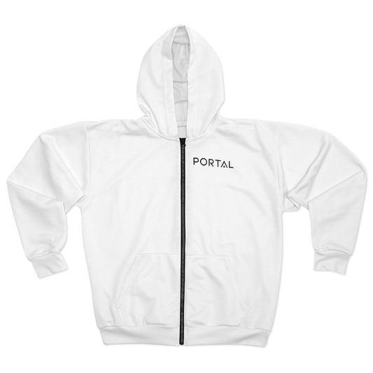 Unisex Custom Cut All-Over Print Zip Hoodie with Front Pockets | Portal Clothing